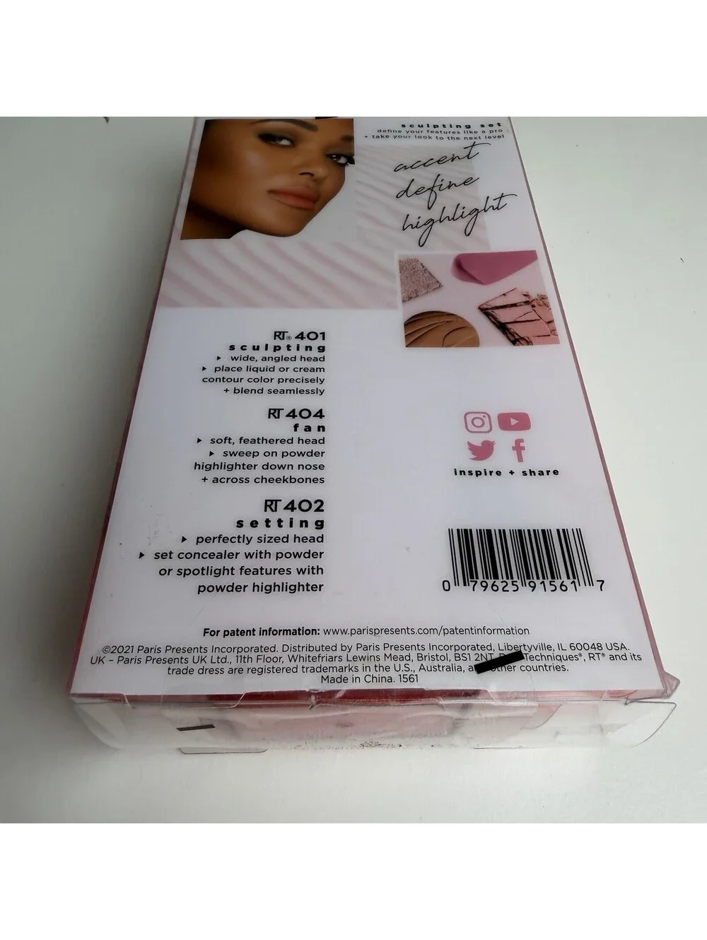 Real Techniques Sculpting Set 3pc Pink Contour Highlighter Brushes + Storage